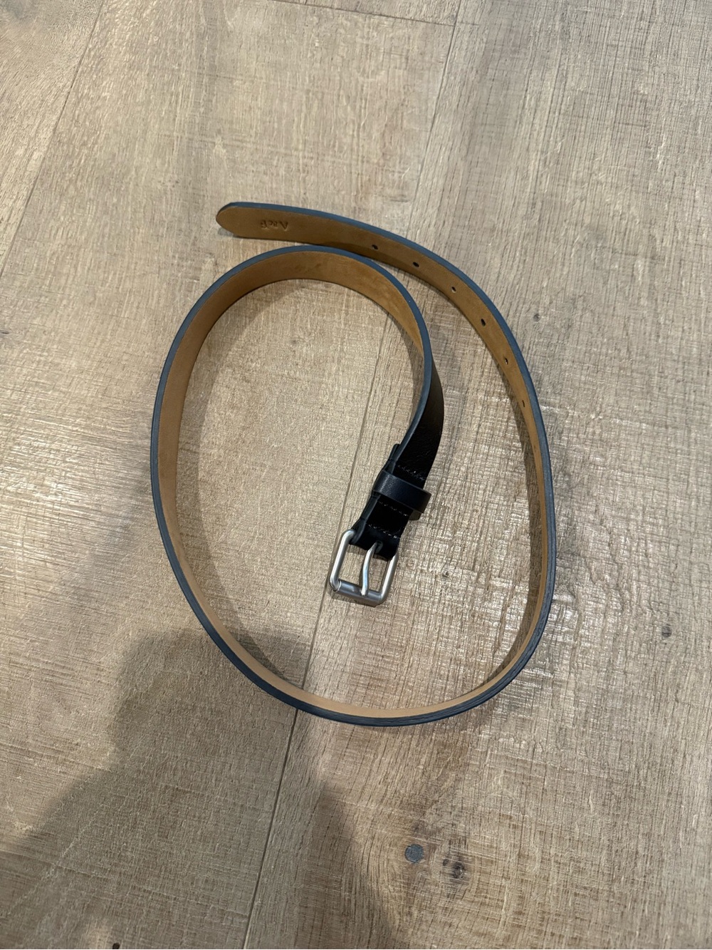 Abercrombie & Fitch Black Leather Belt with Silver Buckle